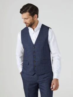 Skopes Woolf Standard V Waistcoat - Navy Check 