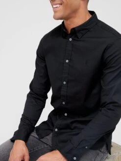 AllSaints Hawthorne Long Sleeve Shirt - Black -Barbou Clothing Shop RMG9W SQ4 0000000004 BLACK MDd