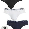 Emporio Armani Bodywear EA Waistband Stretch Cotton Briefs (3 Pack) - Black/Navy/White  -Barbou Clothing Shop RX33U SQ1 0000008980 BLACK NAVY WHITE PKf