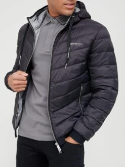 Armani Exchange Hooded Padded Down Fill Jacket - Black 
