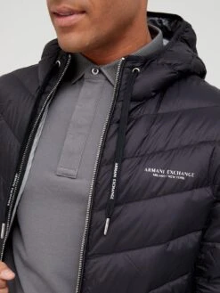 Armani Exchange Hooded Padded Down Fill Jacket - Black  -Barbou Clothing Shop T4YW7 SQ4 0000000004 BLACK MDd
