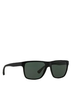 Emporio Armani Green Lens High Shine Square Sunglasses - Black