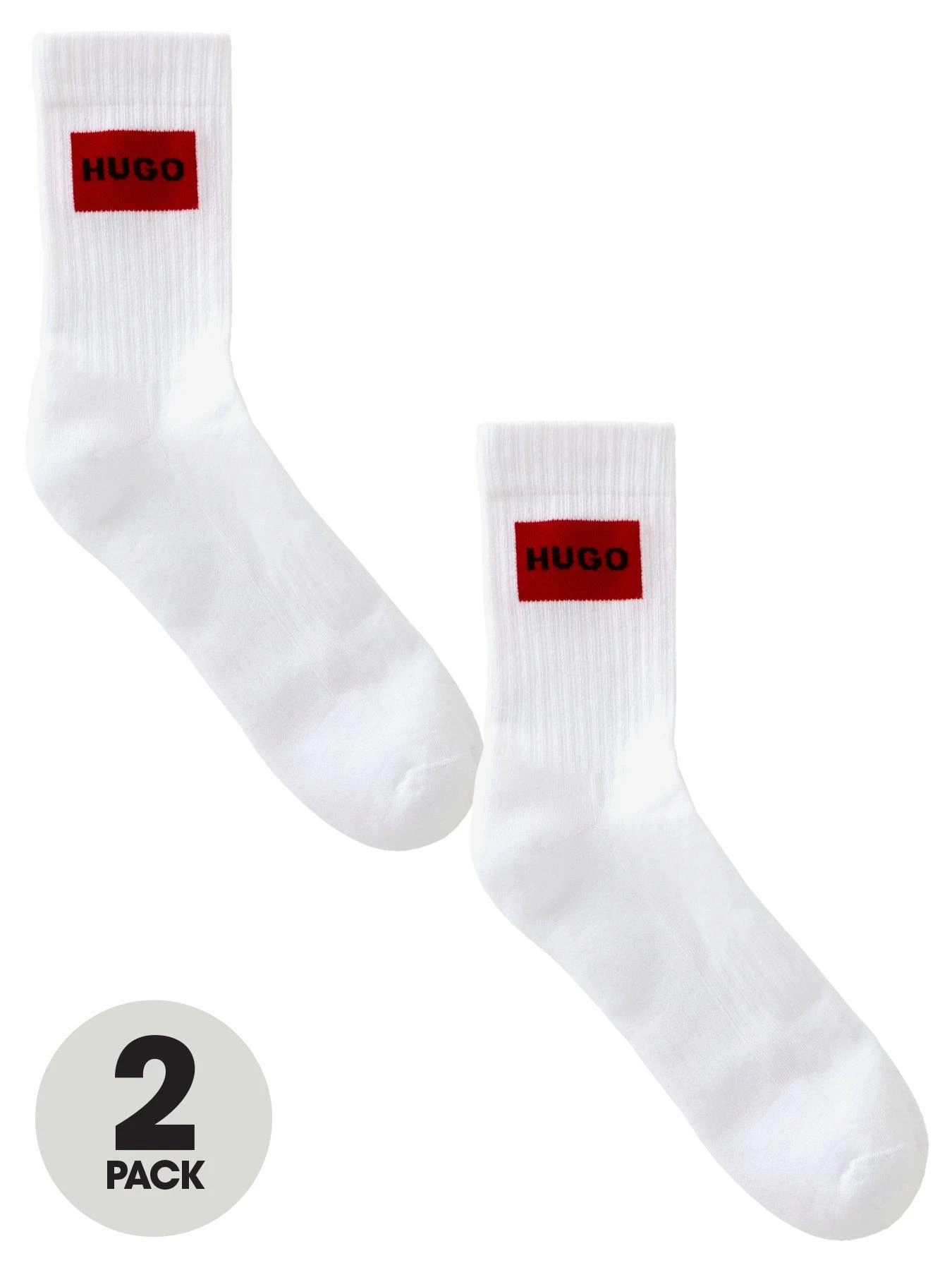 HUGO Bodywear 2 Pack Red Patch Logo Socks - White 3 HUGO Bodywear 2 Pack Red Patch Logo Socks - White