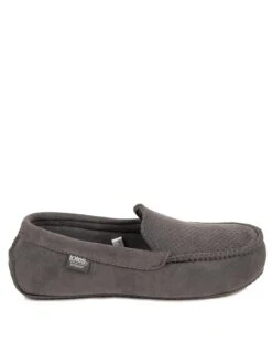 TOTES Mens Airtex Suedette Moccasin With Memory Foam & Pillowstep Slippers - Grey
