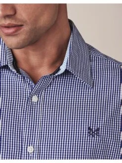 Crew Clothing Crew Classic Micro Gingham Shirt - Light Blue -Barbou Clothing Shop UNNYW SQ4 0000000150 LIGHT BLUE MDd