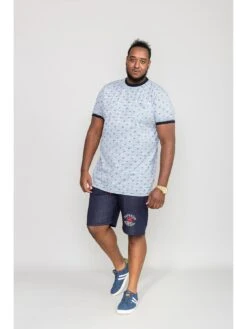 D555 Ipswich Printed Palm Tree Fine Stripe T-shirt - Blue Stripe -Barbou Clothing Shop UV2J2 SQ2 0000000172 BLUE STRIPE MDb