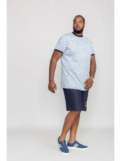 D555 Ipswich Printed Palm Tree Fine Stripe T-shirt - Blue Stripe -Barbou Clothing Shop UV2J2 SQ3 0000000172 BLUE STRIPE MDo