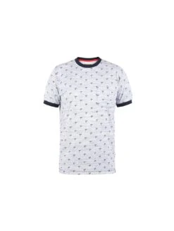 D555 Ipswich Printed Palm Tree Fine Stripe T-shirt - Blue Stripe -Barbou Clothing Shop UV2J2 SQ4 0000000172 BLUE STRIPE MDd