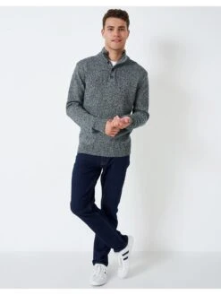 Crew Clothing Mouline Half Button Jumper - Blue -Barbou Clothing Shop V8AEF SQ3 0000000020 BLUE MDo