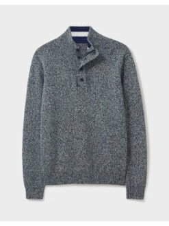 Crew Clothing Mouline Half Button Jumper - Blue -Barbou Clothing Shop V8AEF SQ4 0000000020 BLUE MDd