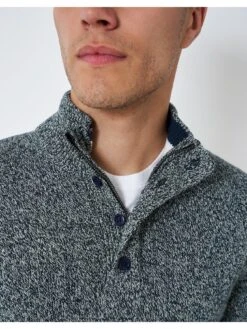 Crew Clothing Mouline Half Button Jumper - Blue -Barbou Clothing Shop V8AEF SQ5 0000000020 BLUE MDd1