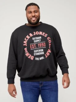 Jack & Jones Big & Tall Large Logo Crew Neck Sweat - Black