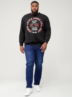 Jack & Jones Big & Tall Large Logo Crew Neck Sweat - Black -Barbou Clothing Shop V9ZRA SQ3 0000000004 BLACK MDo