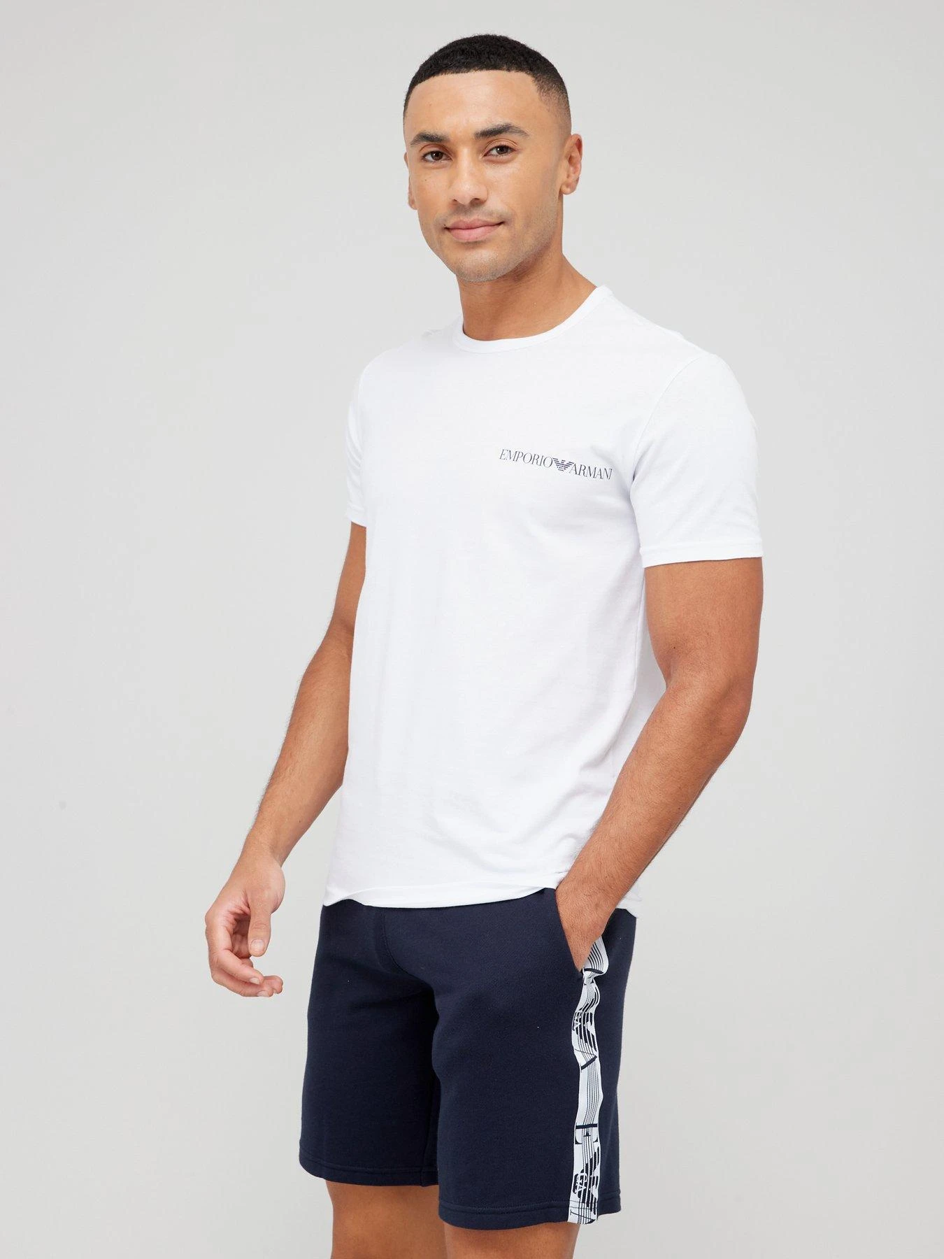 Emporio Armani Bodywear Bodywear 2 Pack Lounge T-Shirt - White/Blue 4 Emporio Armani Bodywear Bodywear 2 Pack Lounge T-Shirt - White/Blue - Image 2