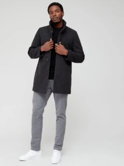 Very Man Faux Wool Funnel Neck Coat - Dark Grey -Barbou Clothing Shop VD6YQ SQ3 0000000005 GREY MDo