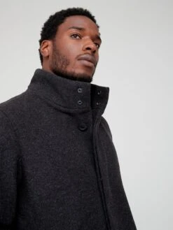 Very Man Faux Wool Funnel Neck Coat - Dark Grey -Barbou Clothing Shop VD6YQ SQ4 0000000005 GREY MDd