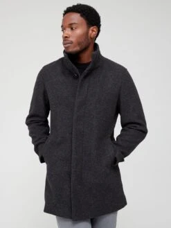 Very Man Faux Wool Funnel Neck Coat - Dark Grey -Barbou Clothing Shop VD6YQ SQ5 0000000005 GREY MDd1