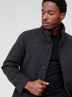 Very Man Faux Wool Funnel Neck Coat - Dark Grey -Barbou Clothing Shop VD6YQ SQ6 0000000005 GREY MDd2