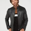 Very Man Leather Racer Jacket -Barbou Clothing Shop VD6YS SQ1 0000000004 BLACK MDf