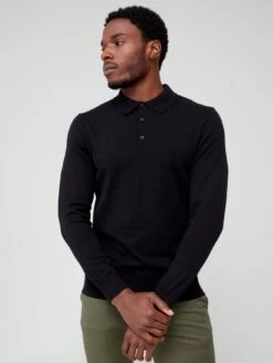 Everyday Long Sleeve Cotton Rich Polo Shirt - Black 