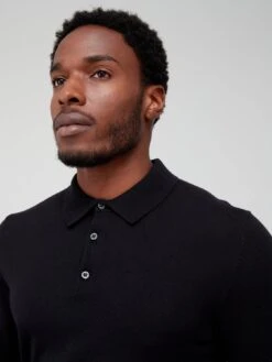 Everyday Long Sleeve Cotton Rich Polo Shirt - Black  -Barbou Clothing Shop VD71D SQ4 0000000004 BLACK MDd
