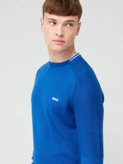 BOSS Rolet Crew Neck Jumper - Blue -Barbou Clothing Shop VFD3C SQ4 0000000197 BRIGHT BLUE MDd