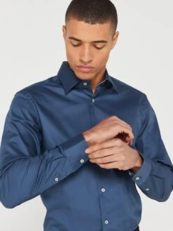 BOSS H-hank-kent-c3-214 Slim Fit Longsleeve Shirt - Blue -Barbou Clothing Shop VFE3I SQ5 0000000020 BLUE MDd1