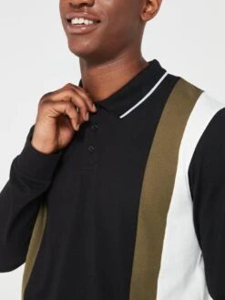 Everyday Long Sleeve Vertical Panel Polo - Khaki/Black -Barbou Clothing Shop VGPPI SQ4 0000000029 MULTI MDd