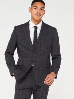Very Man Regular Fit Textured Check Suit Jacket - Charcoal