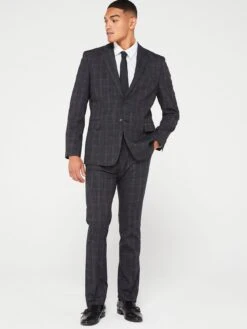 Very Man Regular Fit Textured Check Suit Jacket - Charcoal -Barbou Clothing Shop VGPQ9 SQ3 0000000005 GREY MDo
