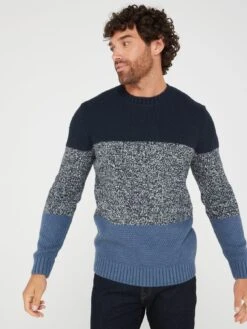 Very Man Tonal Colour Block Knitted Jumper - Navy