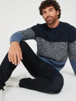 Very Man Tonal Colour Block Knitted Jumper - Navy -Barbou Clothing Shop VGPQX SQ4 0000000048 NAVY MDd