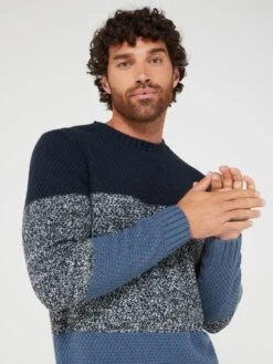 Very Man Tonal Colour Block Knitted Jumper - Navy -Barbou Clothing Shop VGPQX SQ5 0000000048 NAVY MDd1