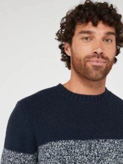 Very Man Tonal Colour Block Knitted Jumper - Navy -Barbou Clothing Shop VGPQX SQ6 0000000048 NAVY MDd2