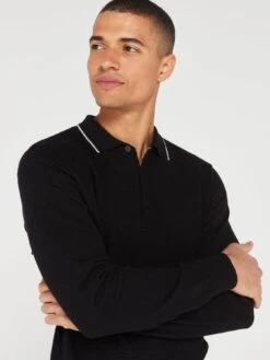 Very Man Longsleeve Cotton Rich Jacquard Knitted Polo Black -Barbou Clothing Shop VGPR0 SQ4 0000000004 BLACK MDd