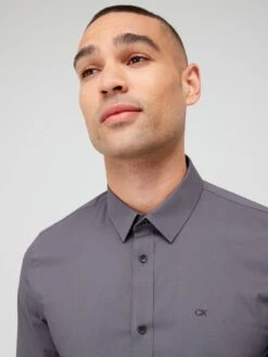 Calvin Klein Stretch Poplin Slim Shirt - Grey -Barbou Clothing Shop VGY8A SQ4 0000000005 GREY MDd