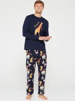 Very Man Mens Family Flamingo Party Animals Mini Me Christmas Pyjamas - Black -Barbou Clothing Shop VGYMZ SQ4 0000000004 BLACK MDo