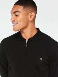 Peter Werth X Very Long Sleeve Knitted Polo - Black -Barbou Clothing Shop VH77N SQ4 0000000004 BLACK MDd