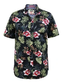 D555 Wilton Hawaiian Print Button Down Collar Shirt -Barbou Clothing Shop VHGIY SQ5 0000000004 BLACK MDd1