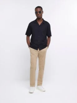 River Island Short Sleeve Regular Fit Jersey Revere Shirt - Black -Barbou Clothing Shop VI3BP SQ3 0000000004 BLACK MDo