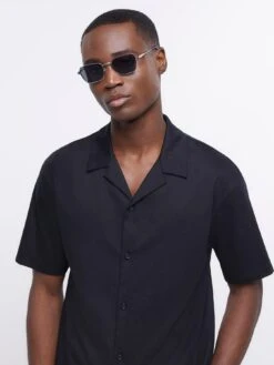 River Island Short Sleeve Regular Fit Jersey Revere Shirt - Black -Barbou Clothing Shop VI3BP SQ4 0000000004 BLACK MDd