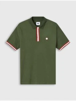 Pretty Green Boston Placket Stripe Slim Fit Polo Shirt - Green -Barbou Clothing Shop VIS5H SQ6 0000000047 GREEN MDd2
