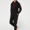 HUGO Sporty Logo Long Pyjama - Black/Red