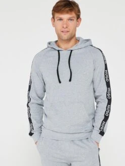 HUGO Sporty Tape Logo Lounge Hoodie - Medium Grey