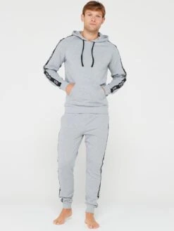 HUGO Sporty Tape Logo Lounge Hoodie - Medium Grey -Barbou Clothing Shop VIS7Z SQ3 0000000005 GREY MDo