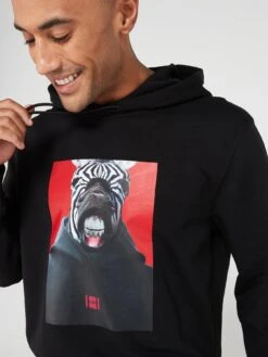 HUGO Debras Zebra Print Overhead Hoodie -Barbou Clothing Shop VIZ5C SQ4 0000000004 BLACK MDd