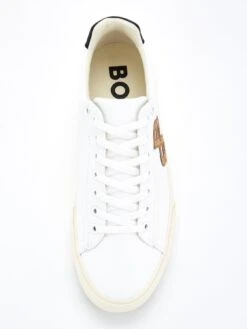BOSS Aiden Monogram Detail Trainers - White/Tan -Barbou Clothing Shop VIZ6G SQ4 0000005642 WHITE BEIGE SLt