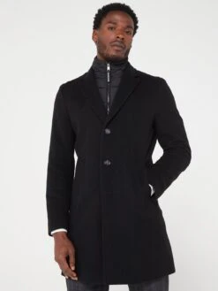 BOSS H-hyde-bib-234 Overcoat - Black -Barbou Clothing Shop VJ7WJ SQ6 0000000004 BLACK MDd2