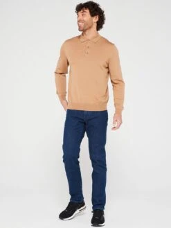 BOSS Bono-l Longsleeve Knitted Polo -Barbou Clothing Shop VJ7ZV SQ3 0000000278 DARK BEIGE MDo