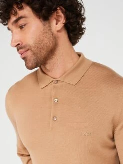 BOSS Bono-l Longsleeve Knitted Polo -Barbou Clothing Shop VJ7ZV SQ4 0000000278 DARK BEIGE MDd
